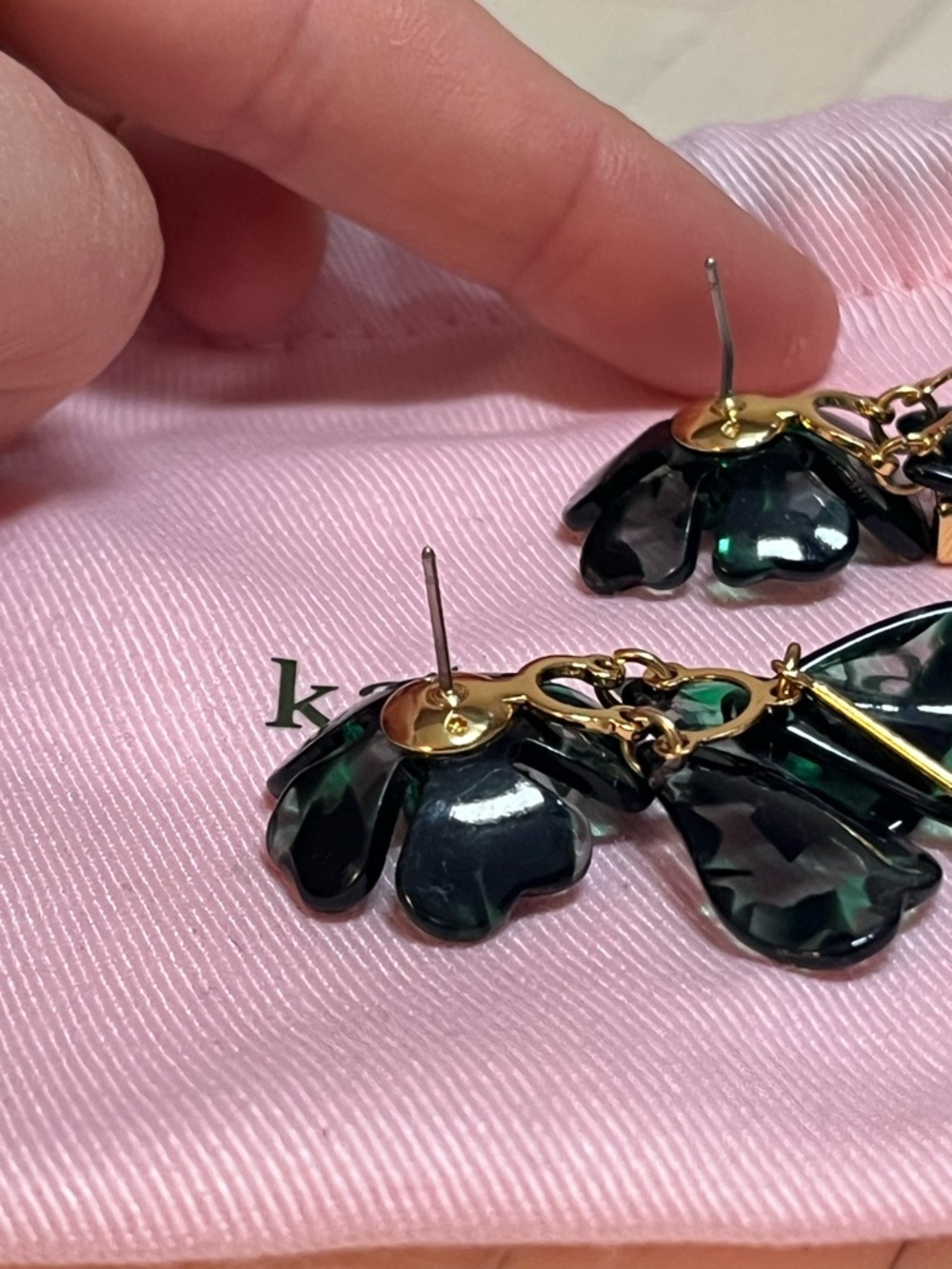 Kate Spade Green Petal Pushers Linear Earrings, with Blue Cubic Zirconia Stone - Picture 6 of 6